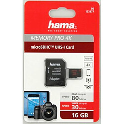 Hama Carte microSDHC 16GB UHS Speed Class 3 UHS-I 80MB/s +adapat./mobile