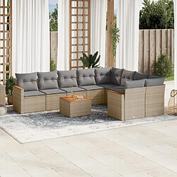 vidaXL Salon de jardin et coussins 10 pcs mélange beige résine tressée