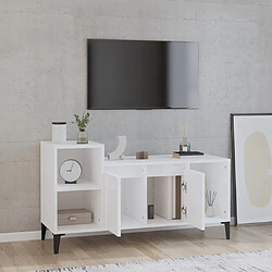 Avis Maison Chic Meuble TV scandinave - Banc TV pour salon Blanc brillant 100x35x55 cm Bois d'ingénierie -MN23963