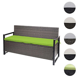 Mendler Poly-Rattan Banc 3 places HWC-F39, Banc de jardin coffre, rangement Coussin d'assise ~ gris chiné, coussin vert