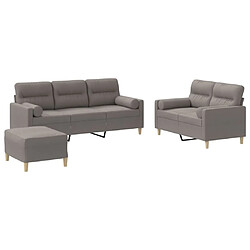 vidaXL Ensemble de canapés 3 pcs avec coussins taupe tissu