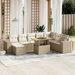 vidaXL Salon de jardin avec coussins 9 pcs beige résine tressée