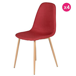 Lot de 4 Chaises Repas Contemporain en Tissu Rouge Lira KosyForm