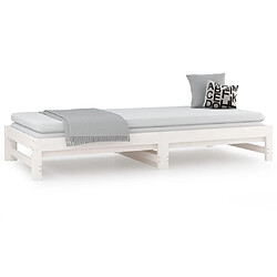 Maison Chic Lit d'appoint Blanc 2x(90x190)cm,Lit coulissant Lit de repos Bois de pin massif -GKD73471 pas cher