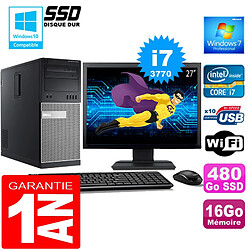 PC Tour DELL 7010 Core I7-3770 Ram 16Go Disque 480 Go SSD Wifi W7 Ecran 27"