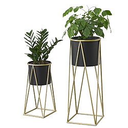 Set de 2 Supports de Plante Lennik Métal Tailles Différentes Laiton Noir [en.casa]