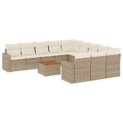 vidaXL Salon de jardin avec coussins 12 pcs beige résine tressée