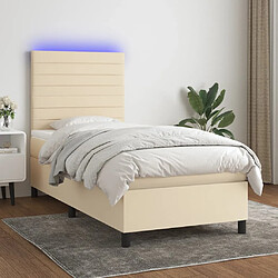 vidaXL Sommier à lattes de lit et matelas et LED Crème 100x200cm Tissu