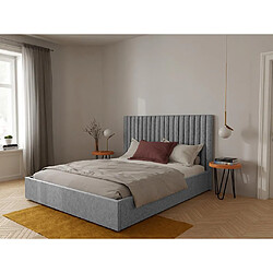 Vente-Unique Lit coffre 160 x 200 cm avec tête de lit coutures verticales - Tissu - Gris - SARAH 