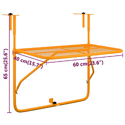 vidaXL Table de balcon Jaune 60x40 cm Acier pas cher