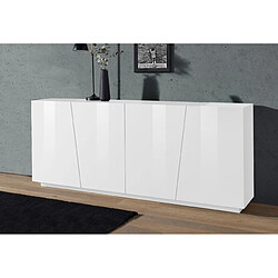 Alter Buffet moderne avec 4 portes, Made in Italy, Buffet de cuisine, Buffet design de salon, cm 200x43h86, couleur blanc brillant