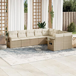 vidaXL Salon de jardin avec coussins 9 pcs beige résine tressée 