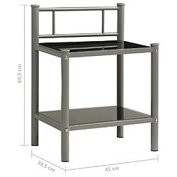 vidaXL Table de chevet Gris et noir 45x34,5x60,5 cm Métal et verre pas cher