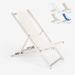 Beach And Garden Design Chaise longue et transat de plage pliant réglable en aluminium Riccione Gold, Couleur: Blanc