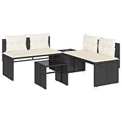 vidaXL Salon de jardin 4 pcs avec coussins noir résine tressée