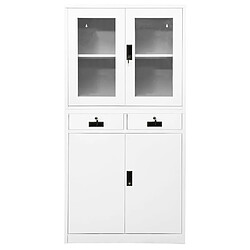 vidaXL Armoire de bureau Blanc 90x40x180 cm Acier et verre trempé