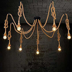 Stoex Rétro Lustre Suspension Araignee Corde de Chanvre avec 8 Bras E27 Douille, Industriel Lampe DIY 2.0m Fil Longueur Ajustable Luminaire Décoration Chambre Restaurant Bar