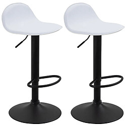 Decoshop26 Lot de 2 tabourets de bar avec repose-pieds en PVC blanc pied trompète en métal noir 10_0004260 