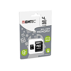 MicroSDHC 4Go EMTEC + adaptateur CL4 Silver Memory - Blister