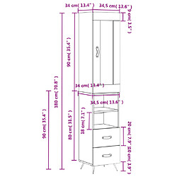 vidaXL Buffet haut Sonoma gris 34,5x34x180 cm Bois d'ingénierie pas cher