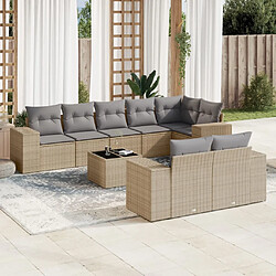 vidaXL Salon de jardin avec coussins 9 pcs beige résine tressée 