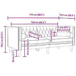 vidaXL Canapé Chesterfield avec traversins 2 places velours pas cher