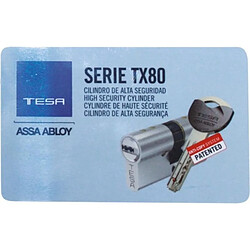 Tesa Cylindre double à bouton type TX80 VD en 30 x B30 laiton nickelé 5 clés