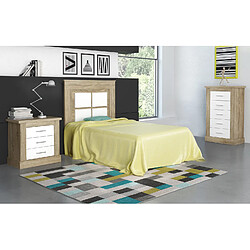 Pegane Ensemble chambre à coucher enfant, tête de lit + table de chevet + chiffonnier coloris chêne cambrian, blanc