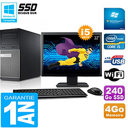 PC Tour DELL 9020 Core I5-4570 Ram 4Go Disque 240 Go SSD Wifi W7 Ecran 22" - Occasion