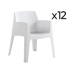 Pegane Lot de 12 chaises de jardin empilables en résine coloris Blanc - Longueur 67 x Profondeur 60 x Hauteur 82 cm 