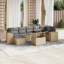 vidaXL Salon de jardin avec coussins 8 pcs beige résine tressée 