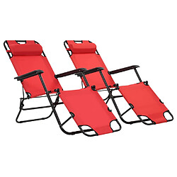 vidaXL Chaises longues pliables 2 pcs avec repose-pied Acier Rouge 