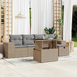 vidaXL Salon de jardin avec coussins 6 pcs beige résine tressée 