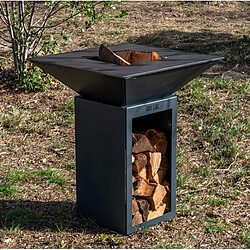 GRILL CHIC Braséro barbecue Le Cévenol 74x74x90 cm à DOUBLE CUVE avec range-bois alu gris anthracite