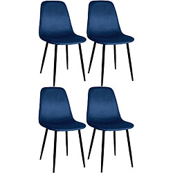 Decoshop26 Lot de 4 chaises de salle à manger design moderne en tissu velours bleu pieds en métal noir 10_0001825