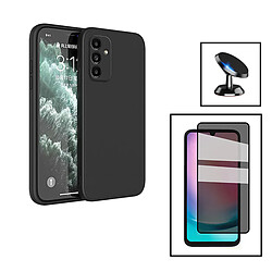 PHONECARE Kit Film Verre Trempé 5D Anti-Spy + Coque Silicone Liquide + Support Magnétique de Voiture pour Samsung Galaxy A24 4G - Noir