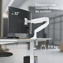 ONKRON Bras Ecran PC Blanc 13 - 32 Pouces, Bras Ecran PC 1 Ecran jusqu'à 9 kg - Porte Ecran PC avec VESA 75x75 et VESA 100x100 mm/Support Ecran PC Bureau Inclinable Pivotant Rotatif G100-W Blanc