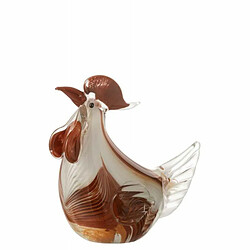 Paris Prix Presse-Papier Poule Verre Rayé 15cm Blanc & Marron