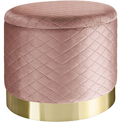 Helloshop26 Pouf tabouret siège coffre de rangement aspect velours matelassé rose 08_0000561