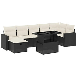 vidaXL Salon de jardin 8 pcs avec coussins noir résine tressée