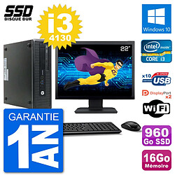 PC HP EliteDesk 800 G1 Ecran 22" Core i3-4130 RAM 16Go SSD 960Go Windows 10 Wifi - Occasion