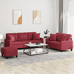 vidaXL Ensemble de canapés 3 pcs et coussins rouge bordeaux similicuir 