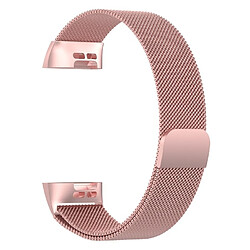 Wewoo Bracelet pour montre connectée Dragonne magnétique en acier inoxydable FITBIT Charge 3Taille Grand217x18mm Rose