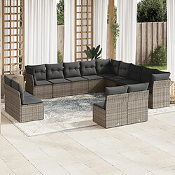 vidaXL Salon de jardin avec coussins 12 pcs gris résine tressée