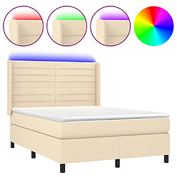 vidaXL Sommier à lattes de lit matelas et LED Crème 140x200 cm Tissu