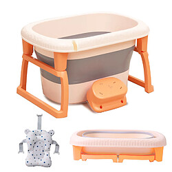 IKIDO Baignoire pliable ultra compact, coussin de bain inclu, bouchon de vidange, pieds pliable, antidérapant et facile à ranger (orange) 