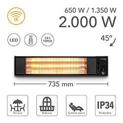 TROTEC Radiant infrarouge électrique d'extérieur IR 2010 S, 2000 W, chauffage d'extérieur, chauffage de terrasse, chauffage d'appoint