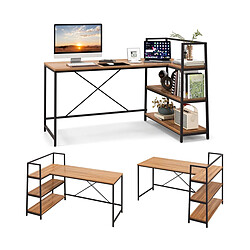 Helloshop26 Bureau d'angle réversible avec étagère rangement table ordinateur en forme L avec bibliothèque 148 x 100 x 90 cm noir naturel 20_0004826