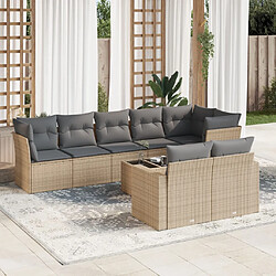 vidaXL Salon de jardin avec coussins 9 pcs beige résine tressée 