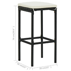 vidaXL Tabourets de bar avec coussins lot de 6 noir résine tressée pas cher